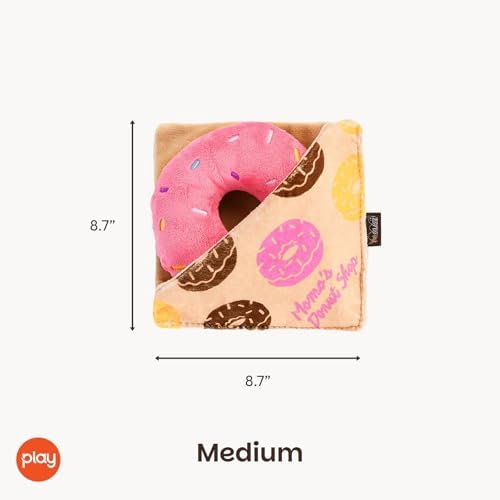 P.L.A.Y. Cute Plush Dog Toys - Coffee Shop Food Themed Durable Squeaker Chew Toy for Medium & Large Dogs - Machine Washable, Recycled Materials (Pup Cup Cafe Doughboy Donut, Medium)
