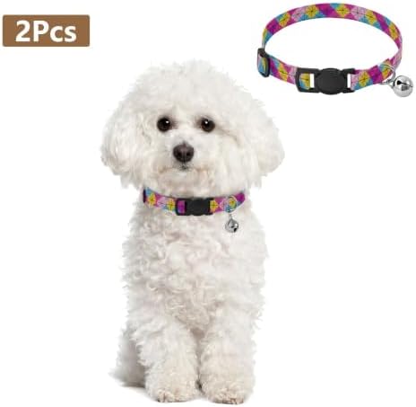 Colorful Crocheted Squares Kitten Collar 2 Pack Lightweight Pet Collar for Cats and Dogs Adjustable 10.6 to 17.1 Inches