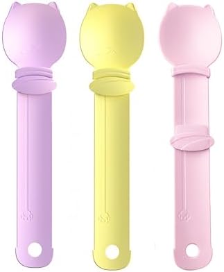 Cat Strip Feeder Spoon - Squeeze & Lickable Treat Dispenser for Wet Food, Multi-Purpose Pet Food Can Accessory (Assorted Colors) (Purple+Yellow+Pink)