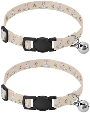 Cute White Rabbits Cat Bell Collar 2 Pack Puppy Collar Adjustable Length 10.6" to 17.1"