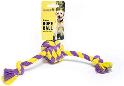 Roscoe's Pet Products Braided Rope Ball with Two Knots Toy for Dogs. Safe and Non-Toxic
