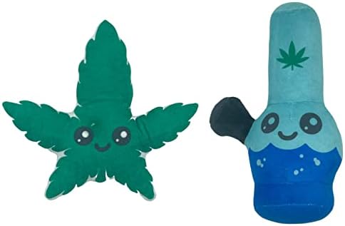 Dog Toy 2-Pack - Weed Leaf Water Pipe Dog Toys Funny Stuffed Squeaker