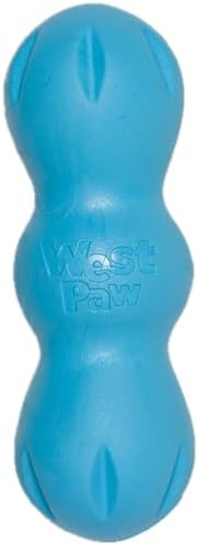 WEST PAW Zogoflex Rumpus Dog Chew Toy – Floatable Toy for Dogs, Aggressive Chewers – Puppy Chewing Toys for Catch, Fetch – Recyclable, Dishwasher-Safe, Medium 6.25", Aqua Blue