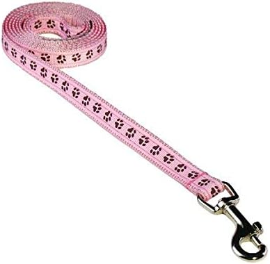 XSmall Pink/Brown Puppy Paws Dog Leash: 1/2" Wide, 4ft Length - Made in USA.
