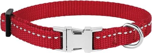 Reflective Dog Collar, Quick-Release Buckle (Red, 7-11 Inch)