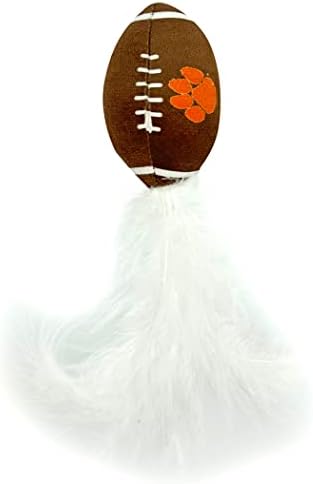 BEST PLUSH CAT TOY - NCAA CLEMSON TIGERS Complete Set of 3 piece Cat Toys filled with Fresh Catnip. Includes: 1 Helmet Cat Toy, 1 Football Cat Toy with Feathers & 1 Beer Bottle. Beautiful Team LOGOS
