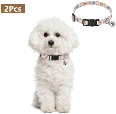 Cute Cartoon Kittens Poses Pet Collars 2 Pack for Puppies Adjustable Length 10.6" to 17.1"