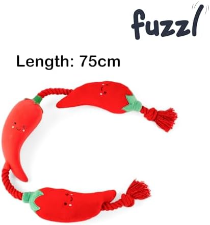 Fuzzl Tugga Chilis Dog Toy 75cm - Rope Latex and Plush Dog and Puppy Throw Fetch and Tug with Squeaker