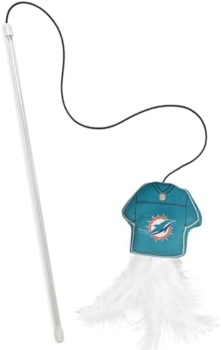 Pets First NFL Miami Dolphins Team Jersey Wand with CAT NIP, Cat Toy Jersey Shaped Plush Teaser Toy for Cats & Kittens - Interactive Pet Toy for Play & Exercise