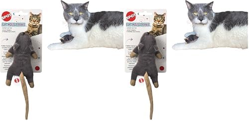 SPOT Flat Mouse Frankie with Catnip - Cat Toy, Fuzzy Mice with Catnip and Crinkle Sound, Perfect Size for Pouncing on, Chasing, Hunting - 5.5in Plush Toys, Assorted Colors (Pack of 2)