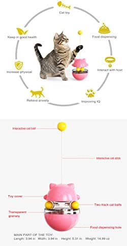 CYBERNOVA Interactive Wobble Cat Toy with a Teaser Wand, Built -in Treat Dispenser/Pet Puzzle Toy/Slow Feeder for Cats and Kitten (Pink)