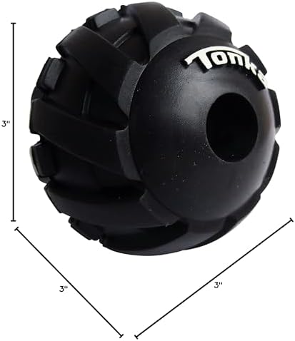 Tonka Mega Tread Ball Treat Holder Dog Toy, Lightweight, Durable and Water Resistant, 3 Inches, for Small/Medium/Large Breeds, Single Unit, Black