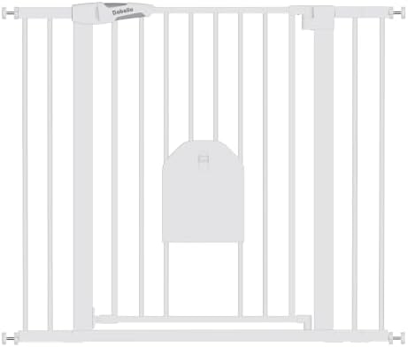 Babelio 36" Tall Baby Gate with Adjustable Cat Door, CatPrivilege I, 29-43" | Auto Close, Safety Gate for Stairs, Easy Walk Thru with Pet Door, Includes 4 Wall Cups and 3 Extension Pieces, White