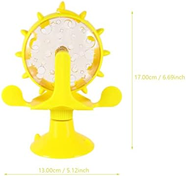 DOITOOL Windmill Cat Toy Cat Treat Dispenser Toy Interactive Cat Toy Slow Feeder Dog Food Dispenser Pet Treat Feeder 360 Degree Rotating Windmill Toys with Suction Cup, Yellow