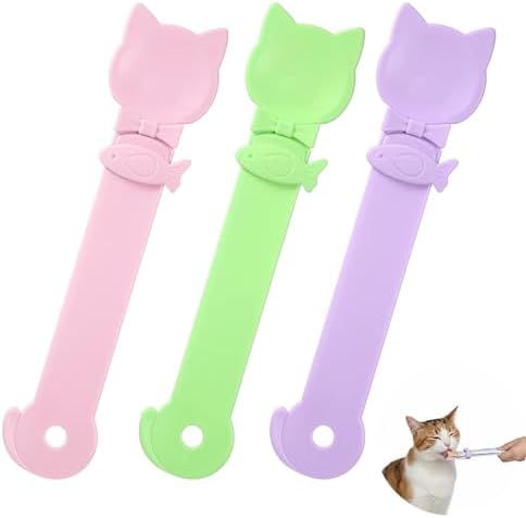 3 Pcs Lickable Treat Feeder, Cat Treat Squeeze Spoon, for Wet Food, Strips & Tubes, with Long Handle, Anti-Bite for Small Pets (Pink, Green, Purple)