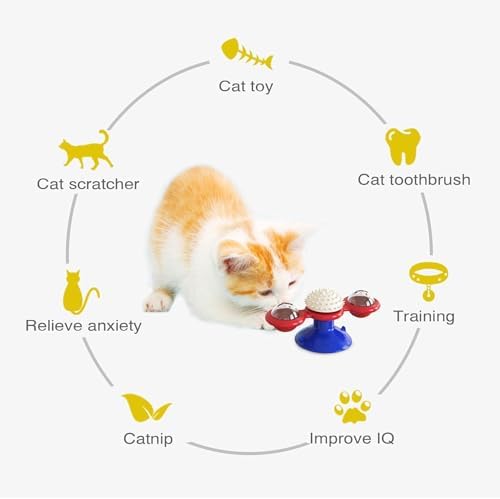 GBSYU Interactive Windmill Cat Toys with LED Light Ball Suction Cup Catnip Toy for Indoor Cat Exercise