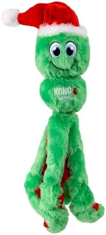 KONG Holiday Wubba Octopus Dog Toy – Christmas Plush Squeaky Tug & Fetch Toy with Santa Hat, Durable Festive Play Toy, Large