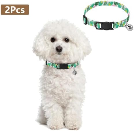 2 Pack Cat Collars Pink Flamingos Bell Collar for Small Dogs, Adjustable Length 10.6" to 17.1"