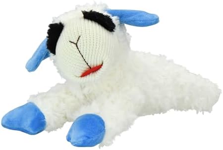 Multipet Lamb Chop Dog Plush Toy - Squeaky Toy for All Dogs - Durable Oxford Lining - Stuffed Animal for Cuddling & Playing (10.5", Blue Paws)