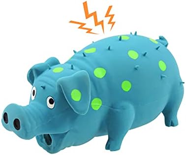 Andiker Dog Squeaky Toy, Dots Latex Dog Chew Toys with a Oinks Sound Squeaker Grunting Pig Dog Toy Durable Self Play 8" Dogs Squeeze Toy for Dental Biting Chasing to Kill Boring Time (Blue)