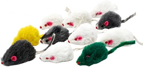 Rabbit Fur Cat Toys Interactive Cat Toy Mouse with Rattle Fake Mice Kitten Toys for Indoor Cats Fuzzy Cat Mice Toys Realistic Squeaky Mouse Cat Toy Furry Mice Cat Toys,12Pcs
