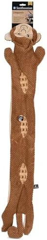 Smithsonian Longamals Monkey Plush Dog Toy – 40" Crinkle & Squeaky, Stuffing-Free Interactive Tug Toy for Medium & Large Dogs