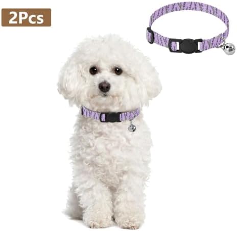 Lavender Flower Purple Cat Collar with Bell 2 Pack Puppy Collar Adjustable Length 10.6" to 17.1"