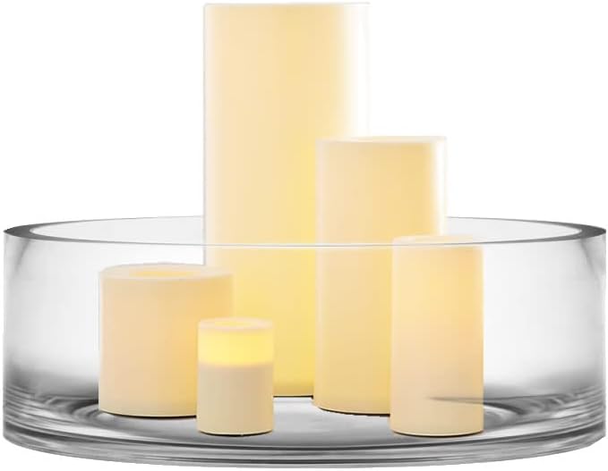 CYS Excel Large Glass Cylinder Vase (H:4" D:14") Flower Vase Centerpieces Hurricane Floating Pillar Candle Holder Terrarium Planter