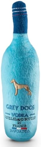 Dog Diggin Designs Grey Dogs Vodka Plush Dog Toy | Luxury-Inspired Parody Vodka Bottle Dog Toy with Squeaker, Soft Plush Novelty Dog Toy – Shaken, Not Stirred!