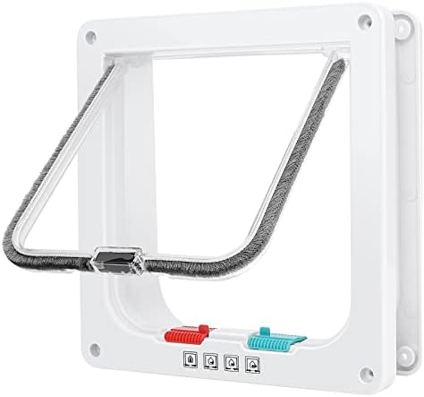Lessmon Cat Door, M, 4-Way Lock, Outer Size 7.48x7.87x2.16in | 4-Way Lock for Pet Safety, Weatherproof & Durable, Easy DIY Installation, Fits Doors, Windows & Walls