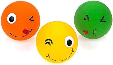 CHIWAVA 3PCS 2.7'' Latex Squeaky Dog Toy Smiley Face Balls for Medium Dogs