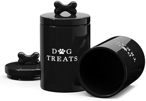 Barnyard Designs Ceramic Dog Treat Container with Airtight Lid (Black)