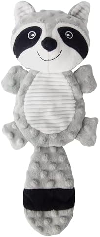 No Stuffing Squeaky Dog Toys Plush Chew Toy for Small Medium Puppy Large Breed, Stuffless Cute Animal Plush Toy for Indoor Play, Tough Durable Teething Interactive Gift, Raccoon,Gray