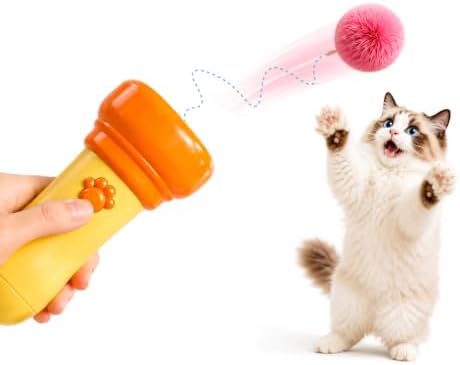 Kzoom Automatic Cat Teaser Launcher, Cat Balls Fetch Toy with Retractable Rope and Fuzzy Ball, Interactive Cat Toys for Indoor Cats, Enrichment Toy(Without Battery)