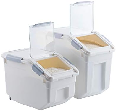 LISM 2 Pack Dog Food Storage Container with Scoop,Large Airtight Pet Dog Food Bin,Container for Dog Treats Rice,Dog Cat Dry Food Bin,Baking Supplies,Flour,Rice,Kitchen Pantry Cereal(25 LB)