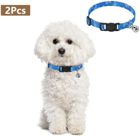 Tropical Leaf Flowers Puppy Collar with Bell 2 Pack Dog Collar Adjustable 10.6 to 17.1 Inches