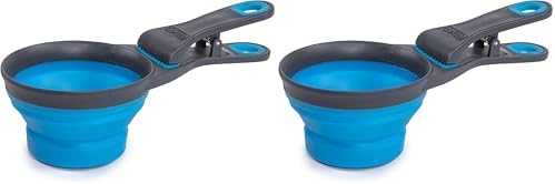 Dexas Pets Collapsible KlipScoop Collapsible Dry Dog Food Scoop and Dog Food Bag Clip, 1 Cup Capacity, Pro Blue (Pack of 2)