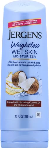 Jergens Wet Skin Body Lotion with Coconut Oil, In Shower Lotion for Dry Skin, Fast-Absorbing, Non-Sticky, Dermatologist Tested, 10 Ounce (Pack of 4)
