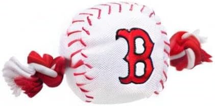 MLB BOSTON RED SOX Baseball Rope Toy for DOGS & CATS. Tough nylon, Sporty Baseball Design, Heavy-duty ropes with Inner SQUEAKER