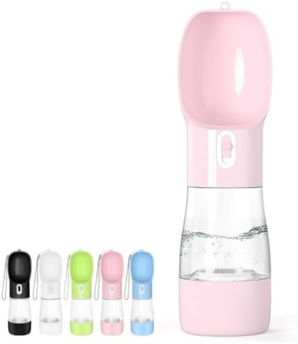 Portable Dog Water Bottle with Food Container Dishwasher Safe-Pink