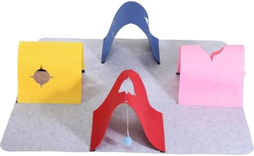 Cat Tunnel Toy, 4-Way Felt Interactive Feline Activity Mat, Large 35.4 x 35.4 in Foldable Play Structure with Colorful Tunnels, Soft Pet Cave for Indoor Exercise, Year-Round Fun