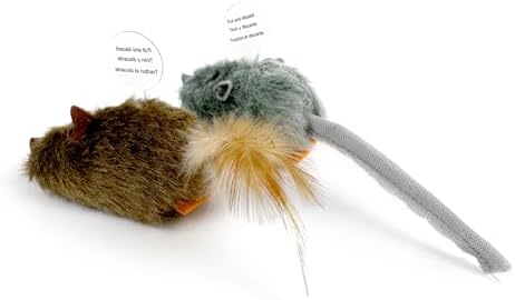 TTcat 2 Pack Squeaky Furry Mouse Cat Toys with Silvervine, Realistic Fluffy Mice Kitten Interactive Hunting Toy, Noise-Making Cat Prey Toy for Indoor Cats, Boredom Relief Teaser Chew Toy.
