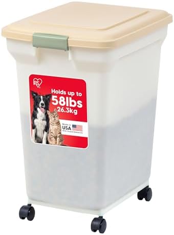 IRIS USA Dog Food Storage Container, Up to 58lbs, Almond/Pearl, Made in USA