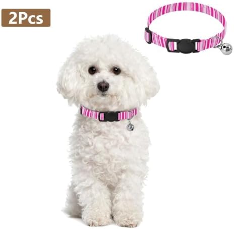 Stripe Lines Adjustable Pet Collar, 2 Pack Small Dog Collar with Bell