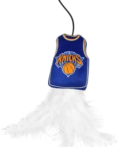 NBA NEW YORK Knicks Team Jersey Wand with CAT NIP, Cat Toy Jersey Shaped Plush Teaser Toy for Cats & Kittens - Interactive Pet Toy for Play & Exercise