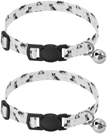 Black White Dogs Paw Kitten Collar with Bell 2 Pack Dog Collar Adjustable 10.6 to 17.1 Inches