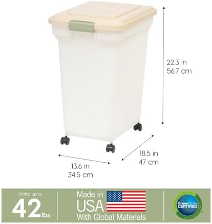 IRIS USA Dog Food Storage Container, Up to 40lbs, Almond/Pearl, Made in USA