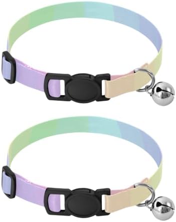 Pastel Rainbow Polka Dot Cat Collars 2 Pack Collar for Puppy Adjustable Length 10.6" to 17.1"