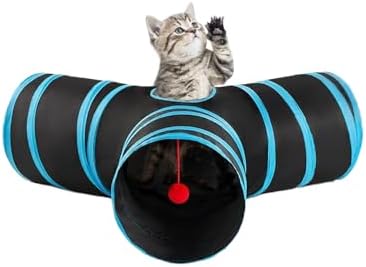 3 Way Cat Tunnel Collapsible Fun Pet Play Tube Toys for Cats, Kittens, Puppies & Rabbits - Portable Tunnel with Hanging Ball for Indoor Play, Hideout & Exercise
