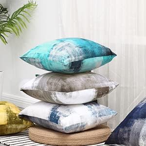 Set of 2 Blue and Grey Art Artwork Contemporary Decorative Gray Home Decorative Throw Pillows Covers Cushion Cover for Bedroom Sofa Living Room 18X18 Inches